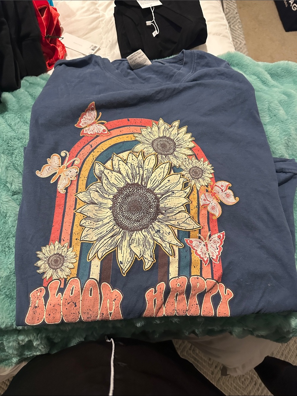 Comfort Colors Blue Short-Sleeve Tee with Sunflower Rainbow Graphic